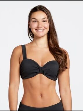 Calia Black Twist-Front Bandeau Swim Top with Wide Straps